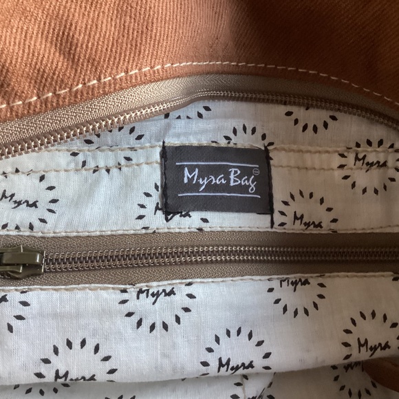 Myra Bag Big Hair Hide Tooled Leather Canvas Tote Handbag - Picture 8 of 11